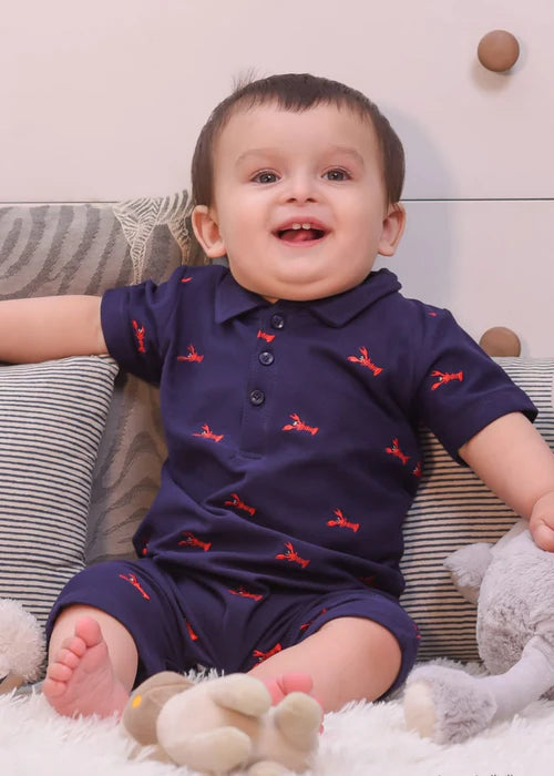 Boys Navy Polo Romper
