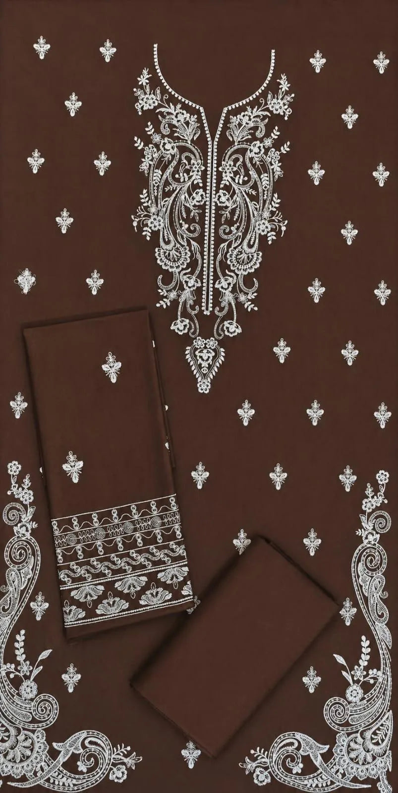 Brown Embroidered Lawn 2Pcs Shirt Trouser Set