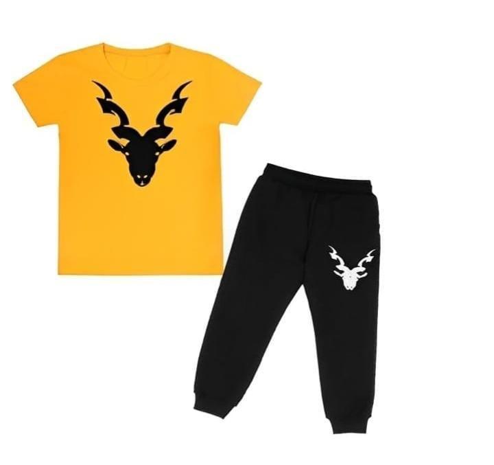 Kids Summer Tracksuit Yellow Black Deer Print 2 PCS