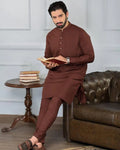 Stylish Men's Wash And Wear Shalwar Kameez - 2 Pcs Set in Brown, Plain Design