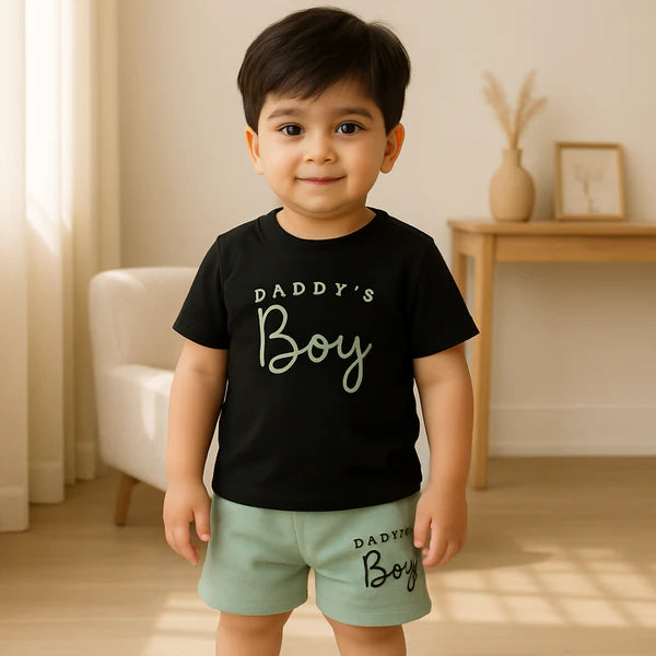 Kids T-Shirt & Short Set Printed Daddys Boy Sea Green