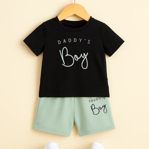 Kids T-Shirt & Short Set Printed Daddys Boy Sea Green
