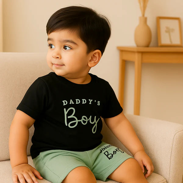 Kids T-Shirt & Short Set Printed Daddys Boy Sea Green