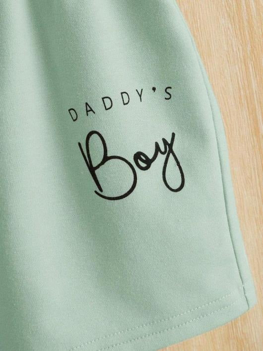Kids T-Shirt & Short Set Printed Daddys Boy Sea Green