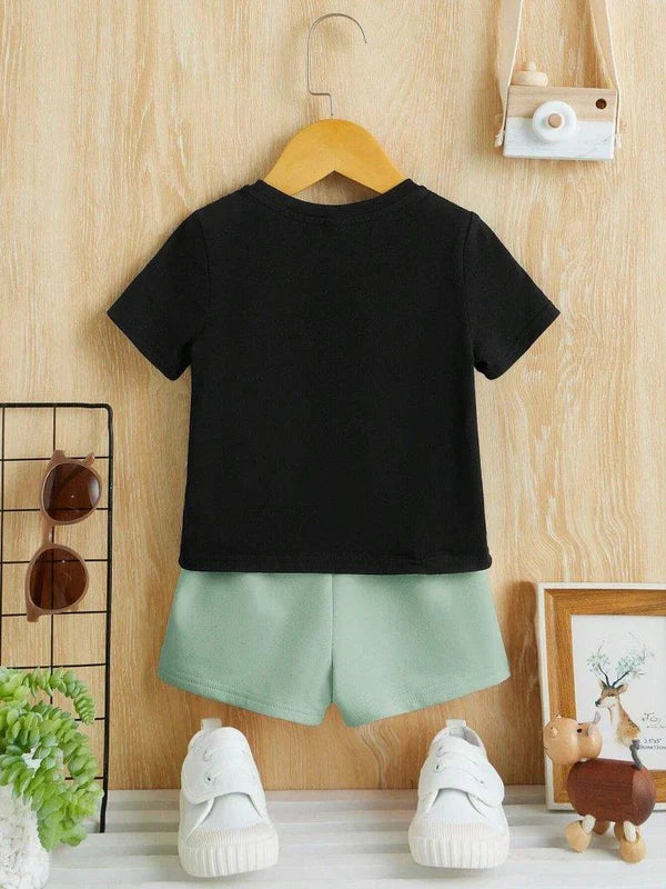 Kids T-Shirt & Short Set Printed Daddys Boy Sea Green