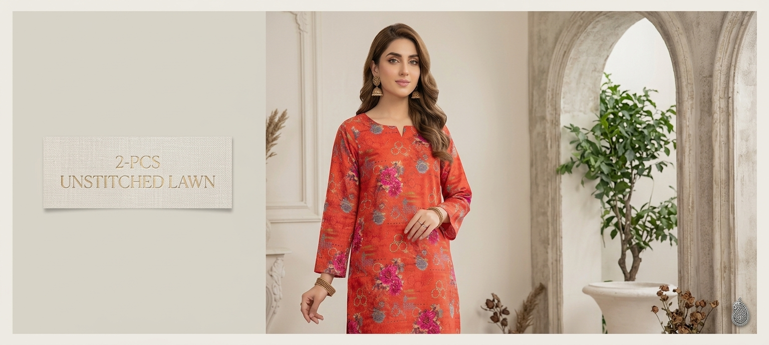 2-Pcs Unstitched Lawn Printed Suit – Vibrant Red Floral