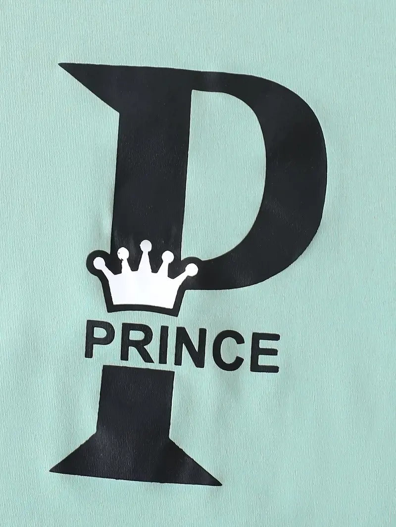 Kids T-Shirt & Short Set Printed Prince Black & Sea Green