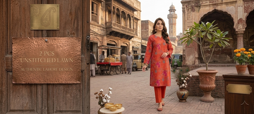 2-Pcs Unstitched Lawn Printed Suit – Vibrant Red Floral